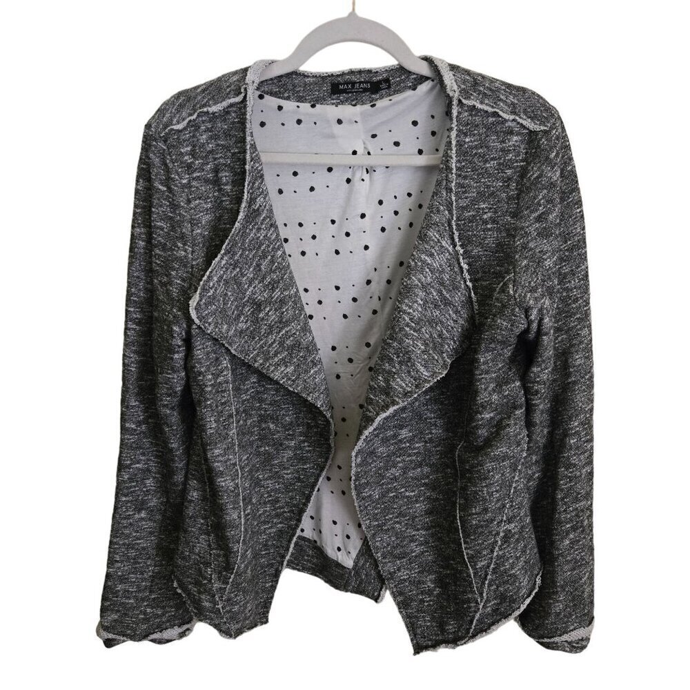 Max Jeans Dark Gray Heathered Frayed Hem Open Front Jacket Size L